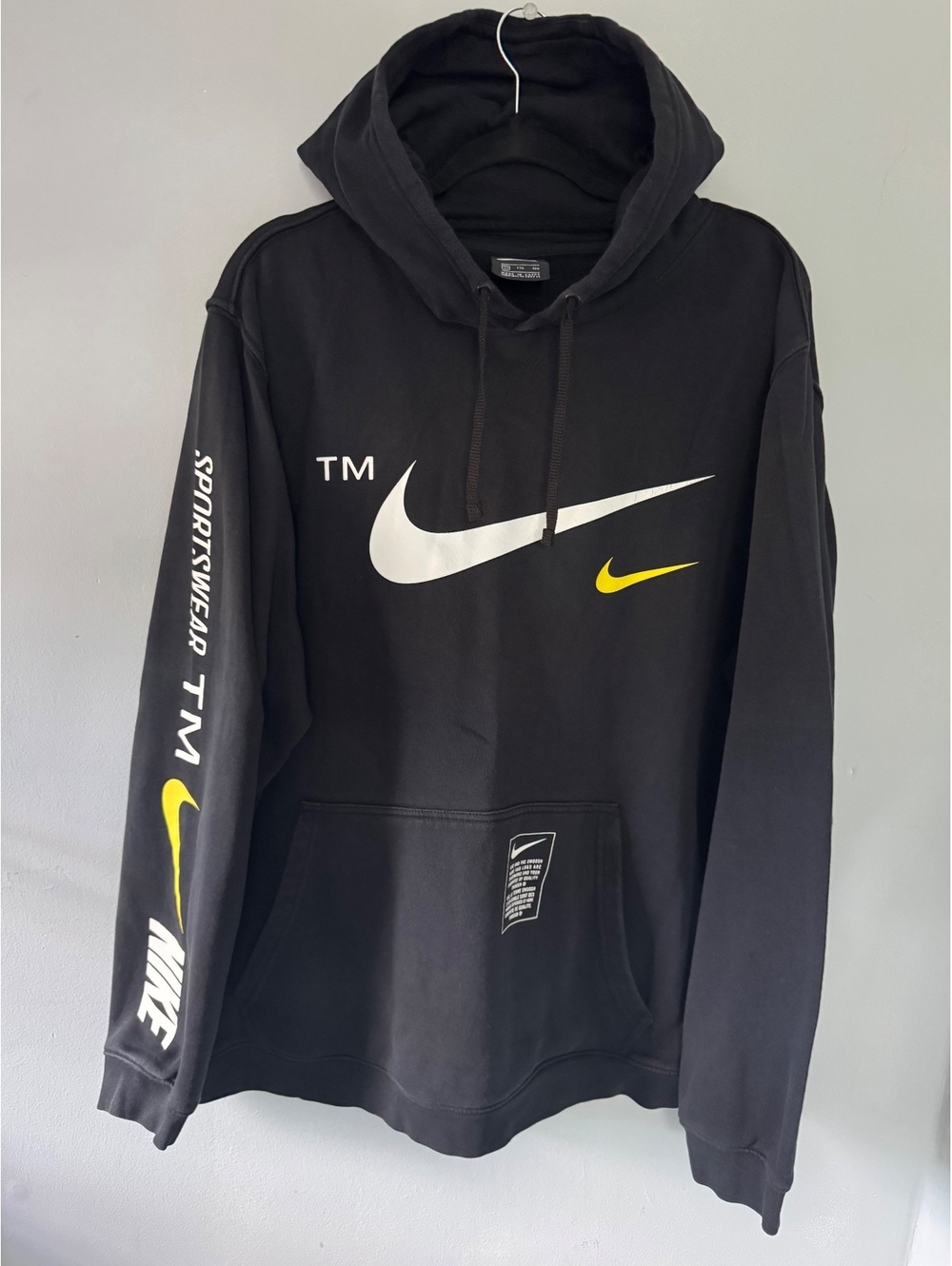 Nike Black Hoodie with Yellow and White Sportswear Logos